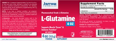 Photo of the Jarrow Formulas L-Glutamine Powder label