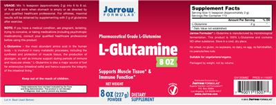 Photo of the Jarrow Formulas L-Glutamine Powder label