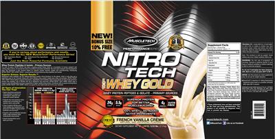 Photo of the MuscleTech Performance Series Nitro Tech 100% Whey Gold French Vanilla Creme label