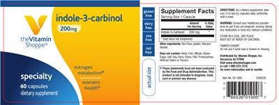 Photo of the The Vitamin Shoppe Indole-3-Carbinol 200 mg label