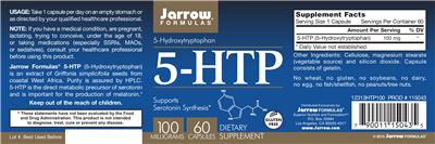 Photo of the Jarrow Formulas 5-HTP 100 mg label