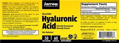 Photo of the Jarrow Formulas Hyaluronic Acid 50 mg label