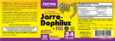 Photo of the Jarrow Formulas Jarro-Dophilus + FOS label