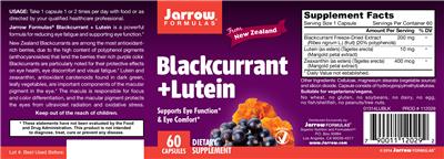 Photo of the Jarrow Formulas Blackcurrant + Lutein label