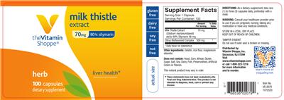 Photo of the The Vitamin Shoppe Milk Thistle Extract 70 mg label