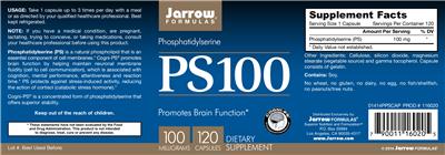 Photo of the Jarrow Formulas PS100 100 mg label