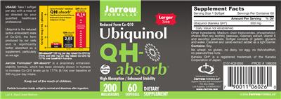 Photo of the Jarrow Formulas QH-absorb 200 mg label