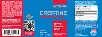 Photo of the Prolab Creatine Monohydrate label
