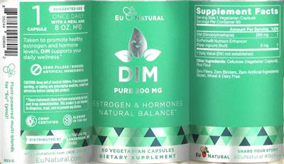 Photo of the Eu Natural DIM Pure 200 mg label
