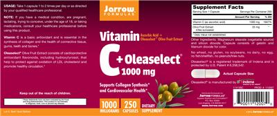 Photo of the Jarrow Formulas Vitamin C + Oleaselect 1000 mg label