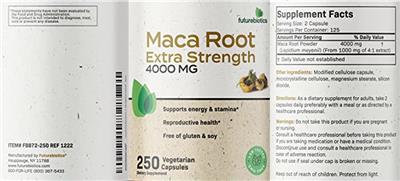 Photo of the Futurebiotics Maca Root Extra Strength 4000 mg label