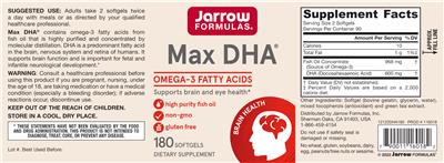 Photo of the Jarrow Formulas Max DHA label