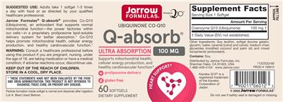 Photo of the Jarrow Formulas Q-absorb 100 mg label