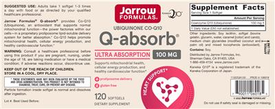 Photo of the Jarrow Formulas Q-absorb 100 mg label