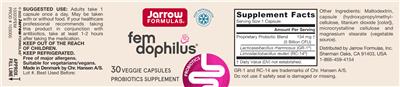 Photo of the Jarrow Formulas Fem Dophilus label
