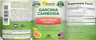 Photo of the aSquared Nutrition Garcinia Cambogia label