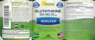 Photo of the aSquared Nutrition Glutathione Reduced 500 mg label