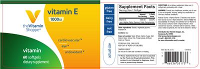 Photo of the The Vitamin Shoppe Vitamin E 1000 IU label