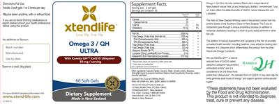 Photo of the Xtendlife Omega 3 / QH Ultra label