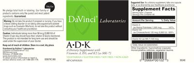 Photo of the DaVinci Laboratories A-D-K label