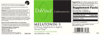 Photo of the DaVinci Laboratories Melatonin-3 3 mg label
