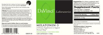 Photo of the DaVinci Laboratories Melatonin-3 3 mg label