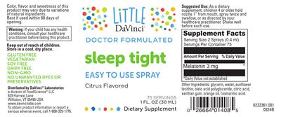Photo of the Little DaVinci Sleep Tight Spray Citrus Flavored label
