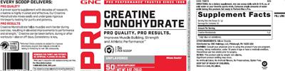 Product label for Creatine Monohydrate