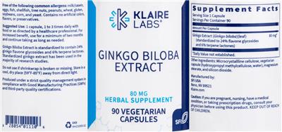 Photo of the Klaire Labs Ginkgo Biloba Extract 80 mg label