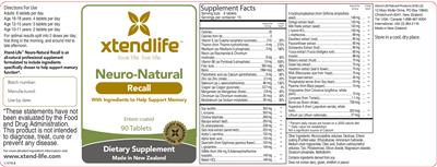 Photo of the Xtendlife Neuro-Natural Recall label