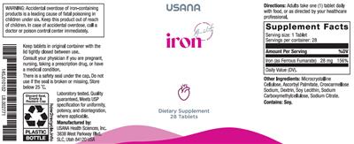 Photo of the USANA Iron label