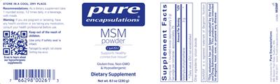 Photo of the Pure Encapsulations MSM Powder label