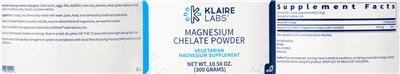 Photo of the Klaire Labs Magnesium Chelate Powder label