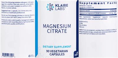 Photo of the Klaire Labs Magnesium Citrate label