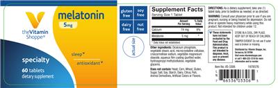 Photo of the The Vitamin Shoppe Melatonin 5 mg label
