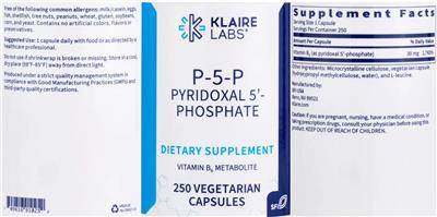 Photo of the Klaire Labs P-5-P Pyridoxal 5'-Phosphate label