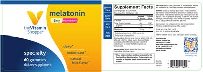 Photo of the The Vitamin Shoppe Melatonin 5 mg Strawberry label