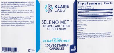 Photo of the Klaire Labs Seleno Met 200 mcg label