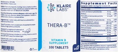Photo of the Klaire Labs Thera-B label