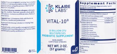 Photo of the Klaire Labs Vital-10 label