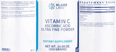 Photo of the Klaire Labs Vitamin C label