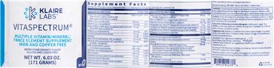 Photo of the Klaire Labs VitaSpectrum Berry-Pomegranate Flavor label