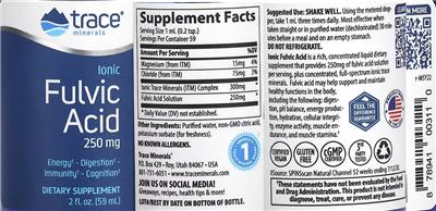 Photo of the Trace Minerals Ionic Fulvic Acid 250 mg label