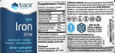 Photo of the Trace Minerals Ionic Iron 22 mg label
