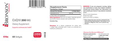 Photo of the Bronson Laboratories CoQ10 200 mg label