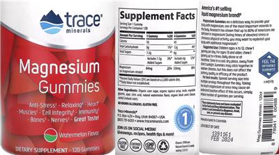 Photo of the Trace Minerals Magnesium Gummies Watermelon Flavor label