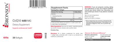 Photo of the Bronson Laboratories CoQ10 400 mg label