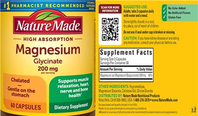 Photo of the Nature Made Magnesium Glycinate 200 mg label