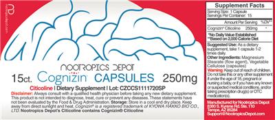 Photo of the Nootropics Depot Cognizin Capsules 250 mg label