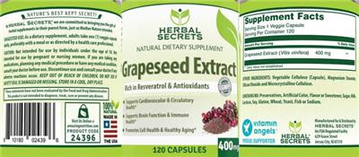Photo of the Herbal Secrets Grapeseed Extract 400 mg label